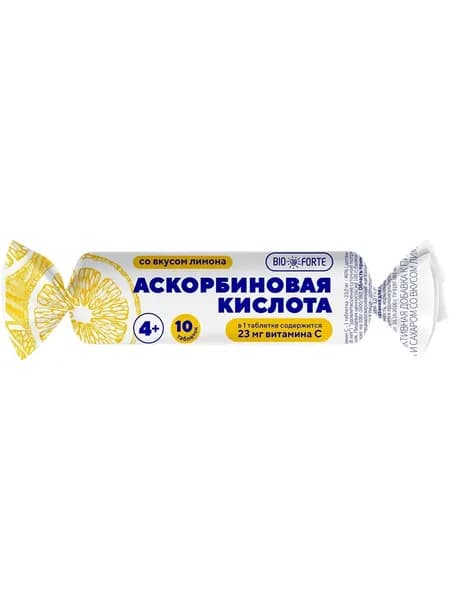 Аскорбиновая кислота Солнышко BioForte (лимон с сахаром и глюкозой) 10 таблеток