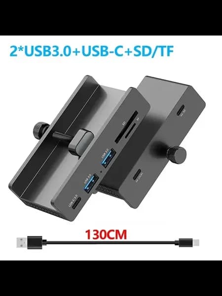 USB-хаб с кабелем 130см, 2*USB3.0, USB-C, SD TF, черный