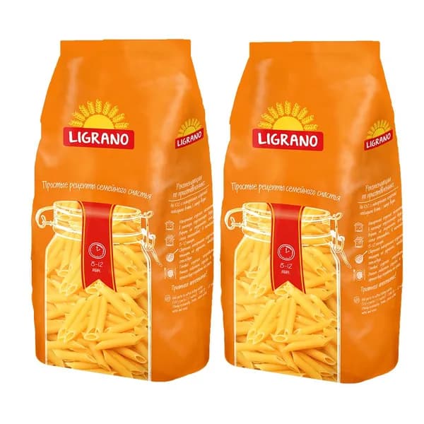 Макароны Ligrano перья рифленые 2 шт по 0.9кг