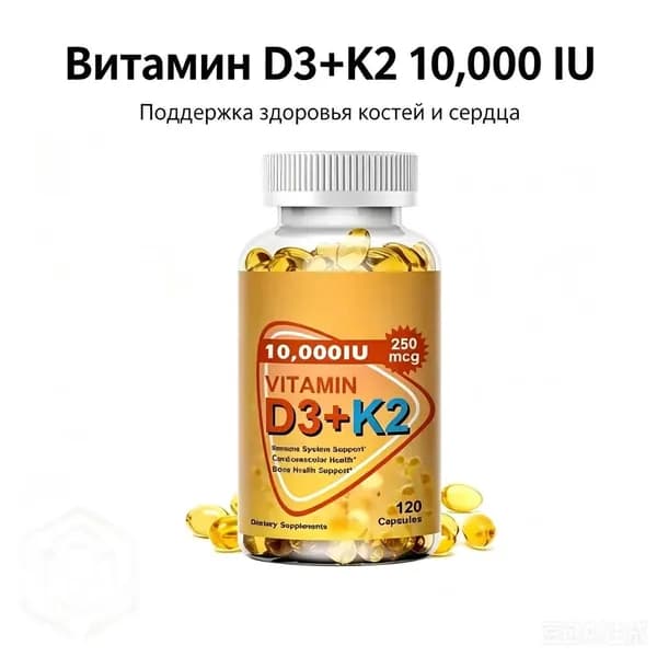 Биологически активная добавка Buporai, содержащая 10 000 МЕ витамина D3 и 200 мкг витамина K2 - поддерживает здоровье костей и сердечно-сосудистой системы.