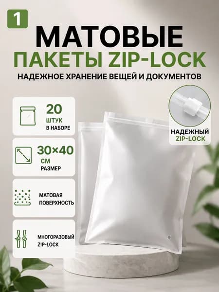 Зип пакет с бегунком 40x30 см 140 мкм 20 шт белый