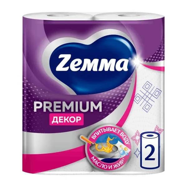 Бумажные полотенца Премиум декор Zemma 2 рулона 2 слоя