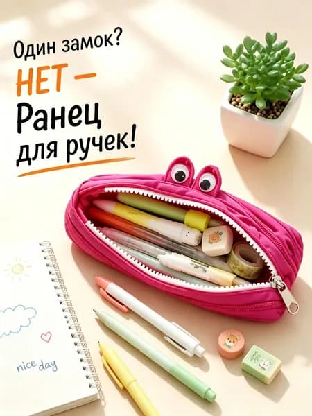 Мультяшный пенал-монстр с молнией, большой объем, для школьников и студентов, яркий дизайн, подарок
