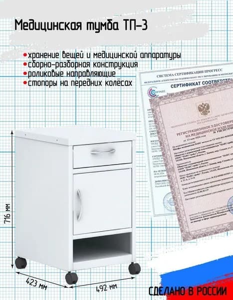 Металлическая медицинская тумба ТП-3 423*492*716