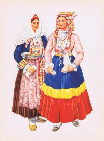 Хорватский народный костюм (Далмация, Млет-Пелешац). Владимир Кирин. Антикварная хромотипия. Югославия, 1954 год