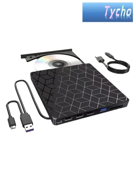 Универсальный 7-в-1 внешний привод cd/dvd, usb 3.0 и type-c, проигрыватель и записыватель cd-rw/dvd, чтение sd/TF, совместим с windows linux macos, для ноутбука и настольного компьютера.