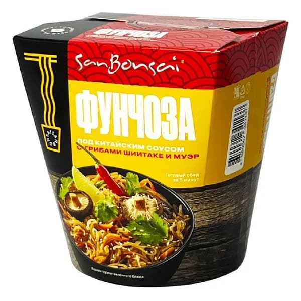 Вермишель SANBONSAI фунчоза под китайским соусом с грибами шиитаке и муэр 120г