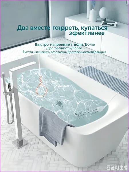 Электрический погружной кипятильник для ведра с термостатом нержавеющая сталь, безопасный нагрев воды для ванны и надувного бассейна, автоматическое отключение при перегреве