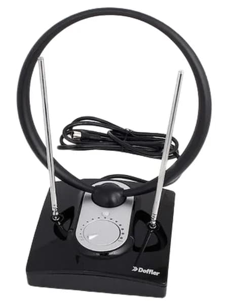 Антенна телевизионная комнатная DOFFLER ATV-102D, цифровая DVB-T2, UHF (ДМВ), DVB-T, активная, усиление ТВ сигнала 30 дБ, кабель 1,5 м, регулировка мощности усиления