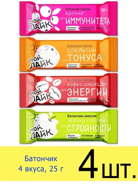 Батончик мюсли злаковый Мой лайк набор ассорти 4 вкуса