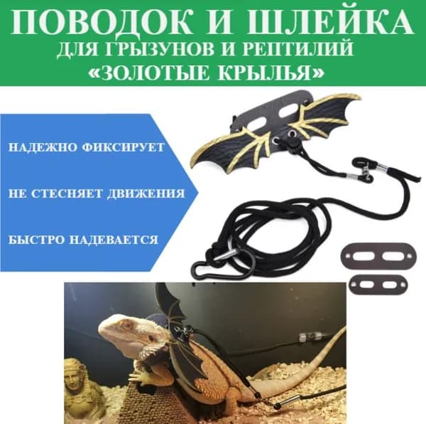 Регулируемый мягкий поводок шлейка "Золотые крылья" для грызунов крыс рептилий ящериц AdeniHouse