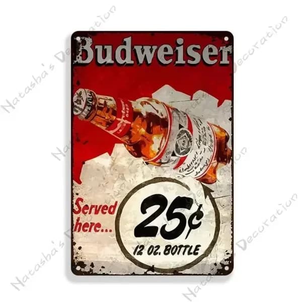 Декоративная Металлическая Табличка Реклама Пиво Budweiser 30X20cm