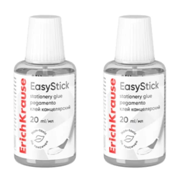 Клей канцелярский ErichKrause EasyStick с кисточкой, 20мл (в упаковке из 2 штук)
