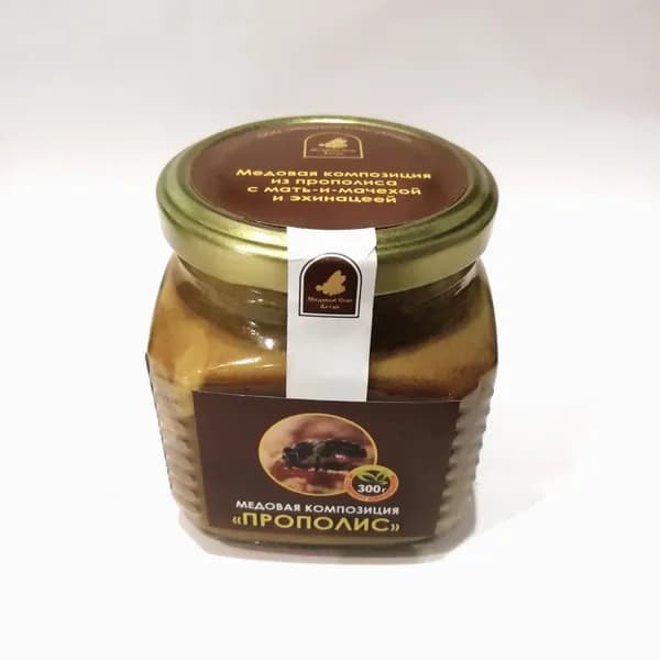 Прополис, медовая композиция, банка стекло, 300 г., Мед с прополисом