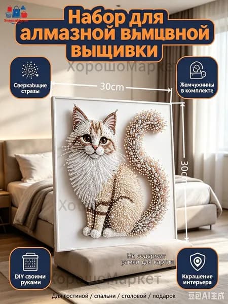 Набор алмазная мозаика (выкладка пайетками) Кот, рукоделие для дома