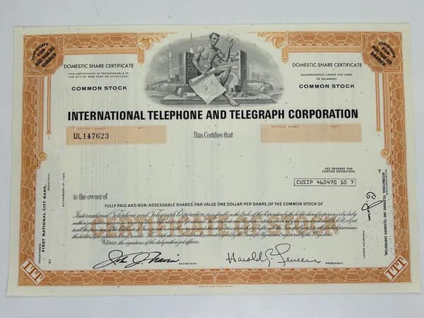 Ценная бумага США Телекоммуникаций INTERNATIONAL TELEPHONE & TELEGRAPH CORPORATION, №9