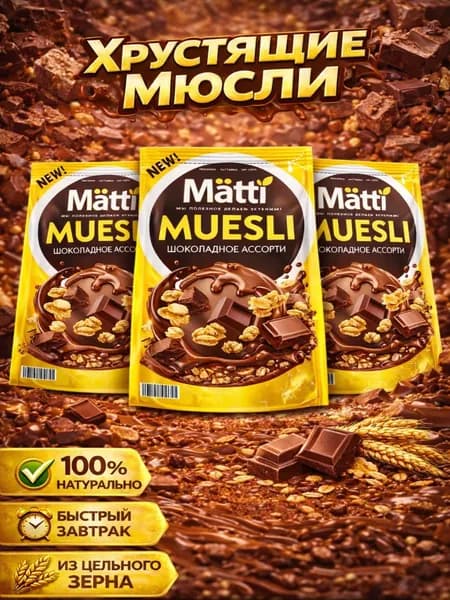 Мюсли запеченные Шоколадное Ассорти Matti 3шт по 250г