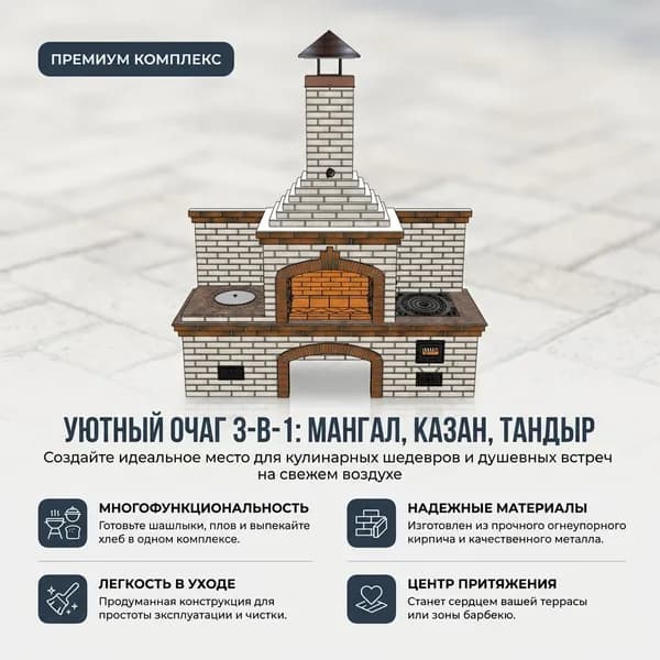 Проект "Азия" барбекю комплекса с печкой под казан и тандыром, для сборки своими руками