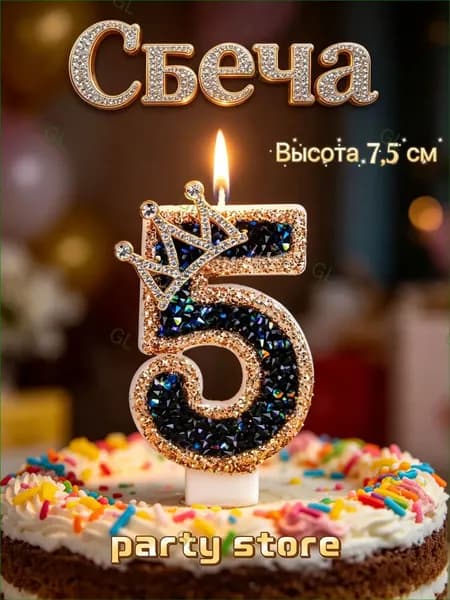 Свечи для торта цифра 5, 7.5 см