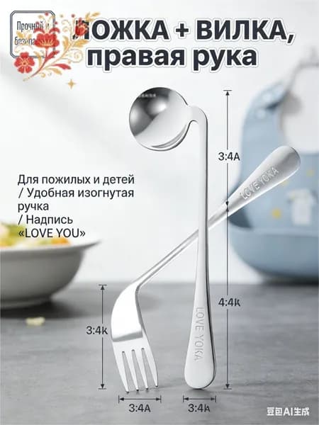Ложка и вилка для больных Паркинсоном и пожилых людей, изогнутые столовые приборы для правой руки, 2 шт