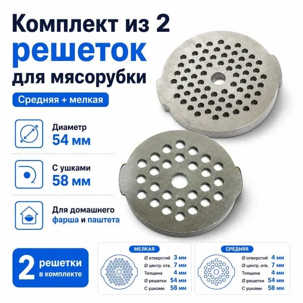 Комплект из двух решеток(средняя+мелкая) для мясорубки SCARLETT: SC-MG45M20