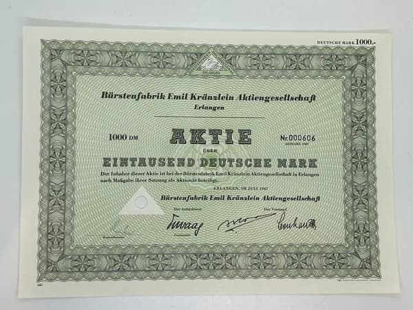 Акция Германия. Фабрика щеток, 1000 марок 1967 год. (13)