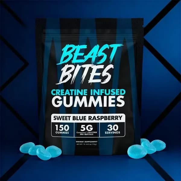 Beast Bites Creatine Gummies 150 штук вкус Голубая малина , размер порции 30