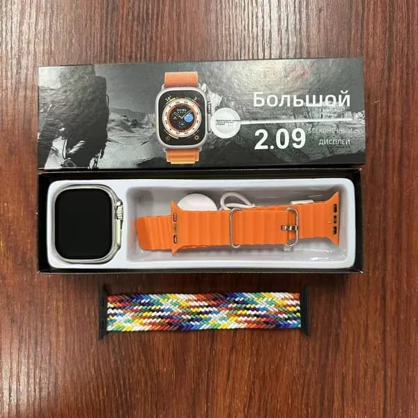 Смарт-часы T900U, 42mm, Оранжевый сочный T900U + радужный ремешок