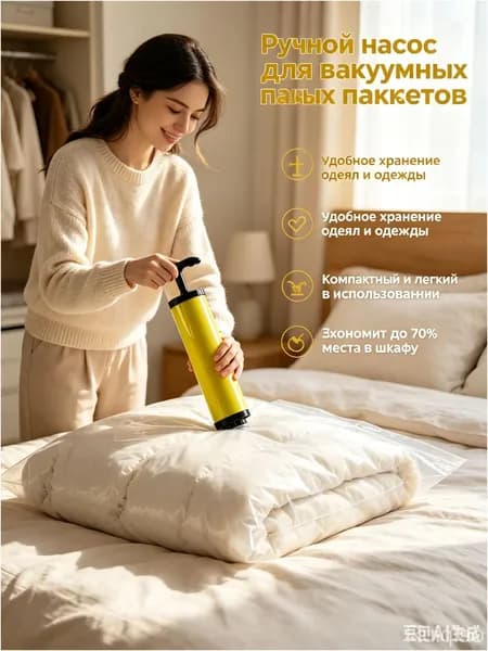 Премиум ручной вакууматор для сумок, жёлтый, 26х4 см