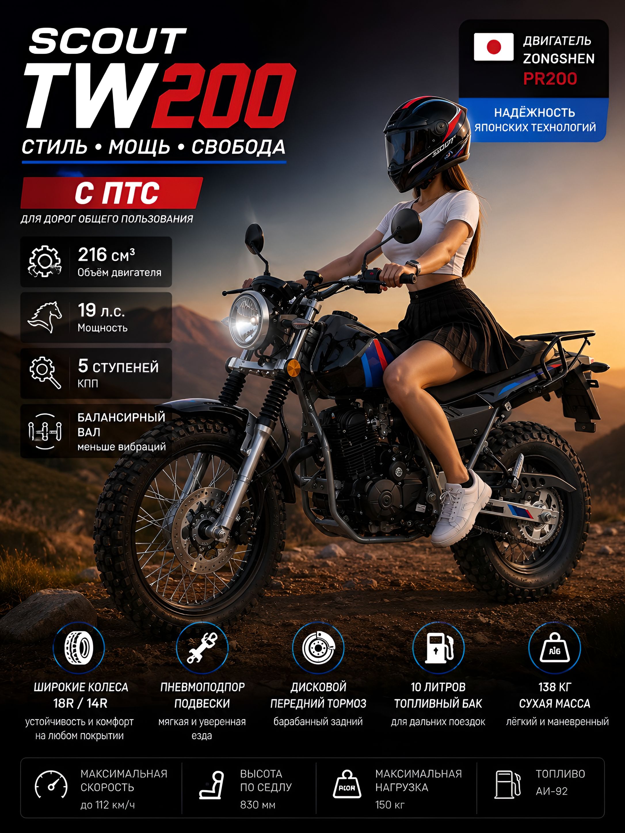 Мотоцикл SCOUT TW200 черный с ПТС