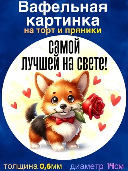 Вафельная картинка "С Днем Рождения, Приколы, Корги". Сладкая картинка, съедобная печать для декора торта, бенто-торта, украшения пряников и капкейков.