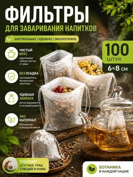 Фильтр для чая 6x8 см, 100 шт