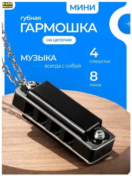 Премиальный карманный духовой инструмент на цепочке, 4 отверстия и 8 тонов, черная минигармоника, качественно созданная для начинающих и детей.- karamazov