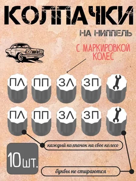 Колпачки на ниппель колеса c маркировкой, набор