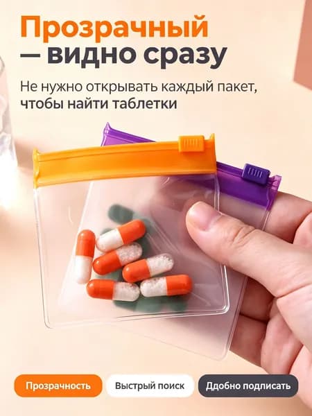 Прозрачные зиппакеты для лекарств из безопасного пластика, герметичные пакетики для таблеток дома и в поездках
