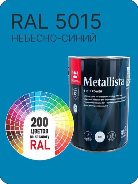 Краска по металлу Tikkurila Metallista небесно-синий Ral 5015 0.8 л.
