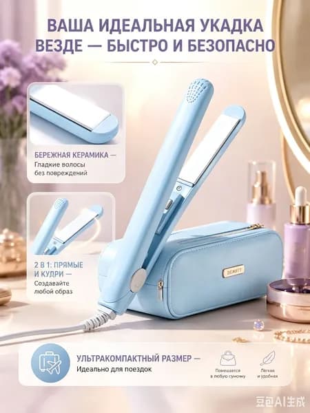 Выпрямитель для волос мини, утюжок для укладки, плойка для завивки, дорожный стайлер керамический 2 в 1, компактные щипцы для волос, инструмент для стайлингасиний