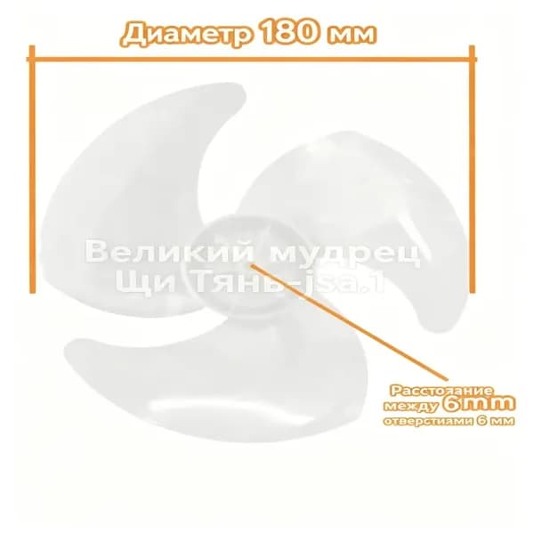 Лопасть циркуляционного вентилятора, белая, диаметр 180 мм, отверстие 6 мм.1 кусок