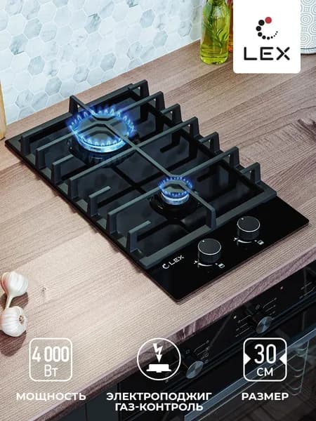 LEX Газовая Варочная панель GVG 321 BL, черный, зеркальный