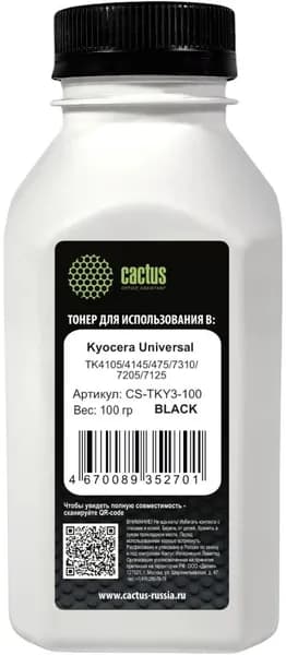 Тонер для принтера Kyoсera Universal TK4105/4145/475/7310/7205/7125, черный флакон 100гр. Cactus (CS-TKY3-100)