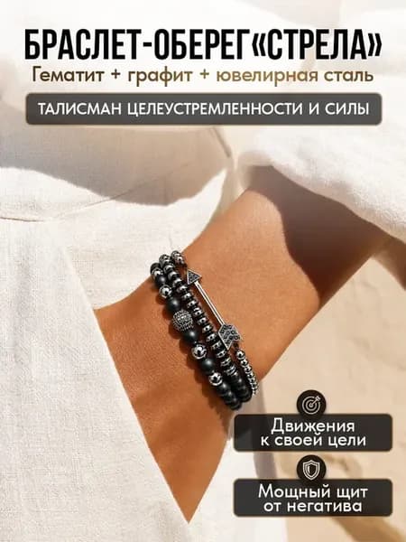 Набор браслетов‑оберегов гематит, матовый графит