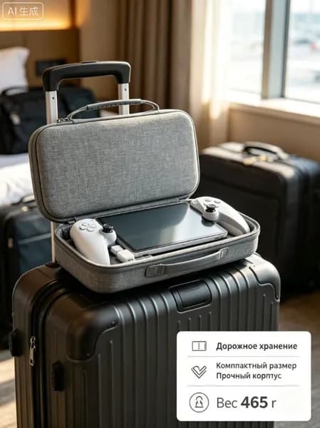 Жесткая дорожная сумка, чехол 5 в 1 для портативной игровой консоли; серый цвет, удобная ручка, внутренние отсеки для хранения игровых аксессуаров, брутто вес 465 г