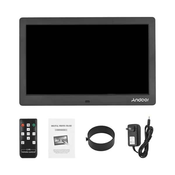 Цифровая фоторамка Andoer 10 дюймов ЖК-дисплей 1024x600 с пультом ДУ, MP3/MP4, часы, календарь