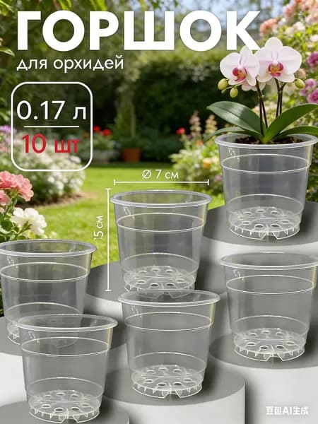 Кашпо 0.17 л, 5.5 см, 10 шт, цвет прозрачный
