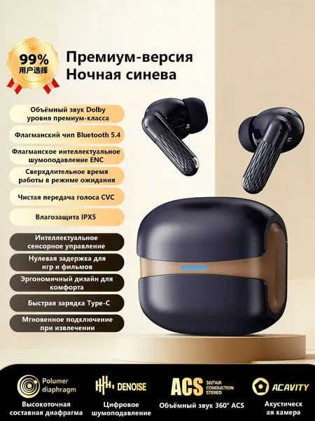 Mrin Наушники беспроводные с микрофоном W919, Bluetooth, синий