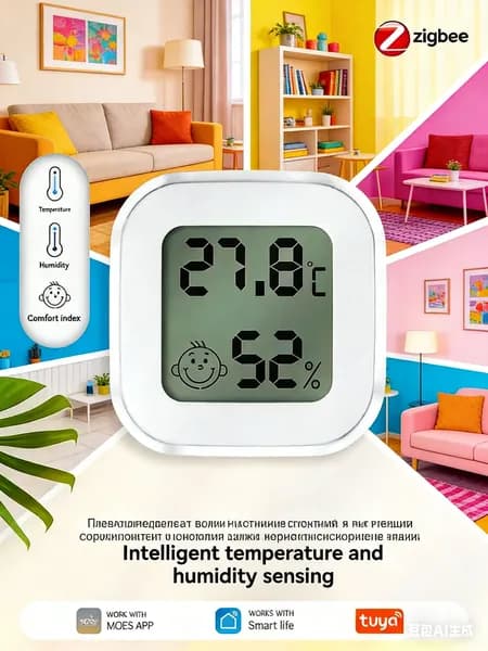 Датчик температуры и влажности Smart Tuya Zigbee с ЖК-дисплеем