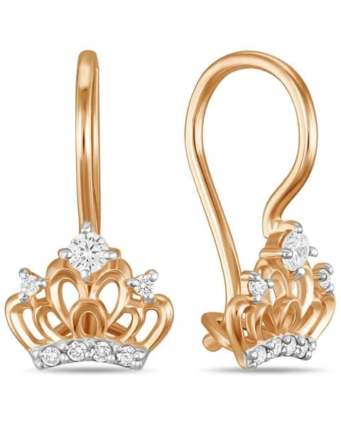 Серьги детские из красного золота корона с фианитами MIUZ Diamonds