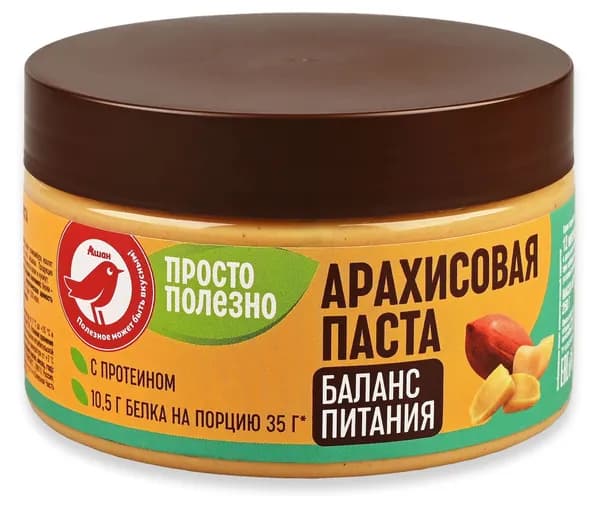 Паста арахисовая АШАН Красная птица Просто Полезно с протеином, 250 г