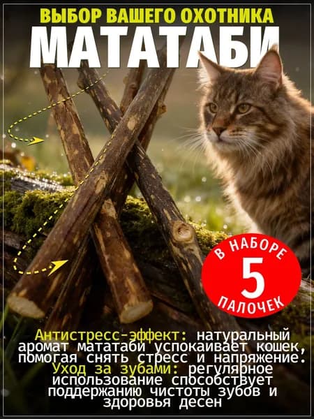 Палочки Мататаби для кошек 5 шт натуральная игрушка, уход за зубами, антистресс, безопасное лакомство