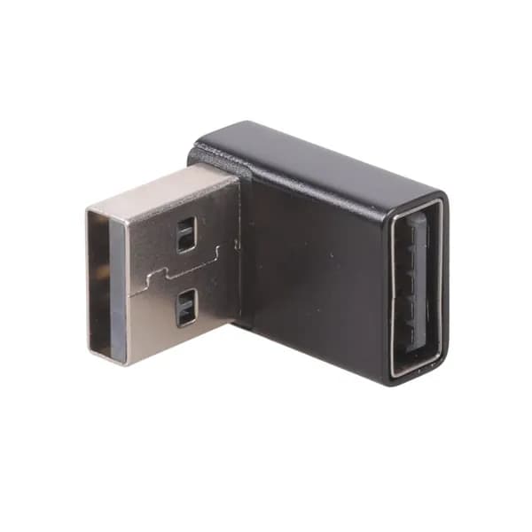 (1 шт) Г-образный переходник USB 3.0 (папа-мама), черный, изгиб вниз